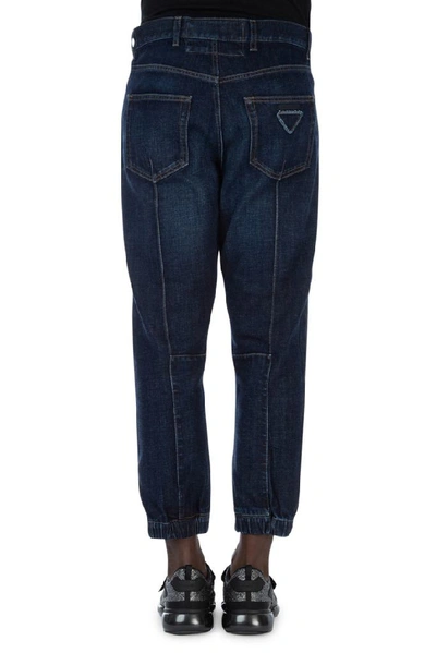 Shop Prada Cropped Baggy Fitted Jeans In Blue