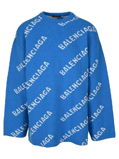 Balenciaga Logo Sweater In Blu | ModeSens