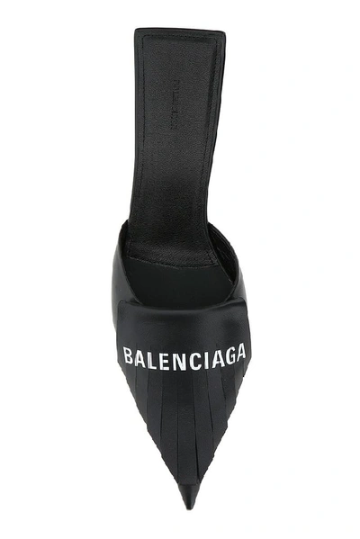 Shop Balenciaga Logo Fringed Mules In Black