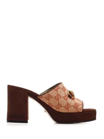 Shop Gucci Horsebit Platform Sandals In Brown