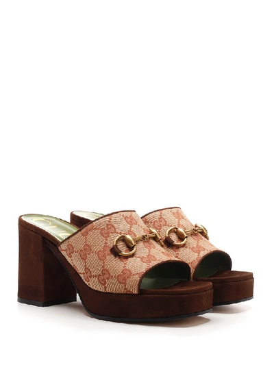 Shop Gucci Horsebit Platform Sandals In Brown