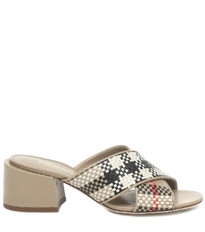 Shop Burberry Castlebar Woven Leather Sandals In Beige