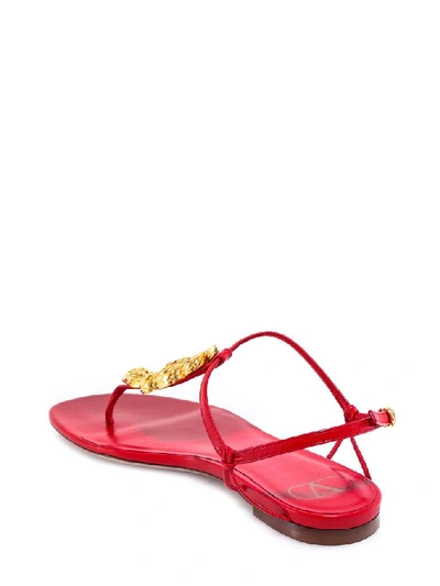 Shop Valentino Embellished Thong Sandals In Red