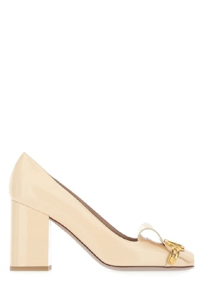 Shop Valentino Vlogo Buckle Pumps In Beige