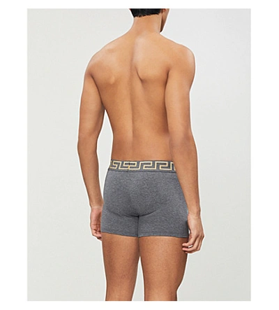 Shop Versace Iconic-print Stretch-cotton Trunks In Grey