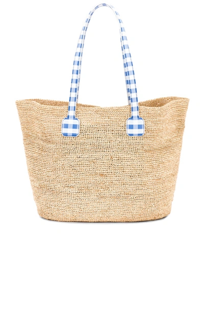 Shop Mark Cross Raffia & Gingham Cote D Tote In Regatta Blue