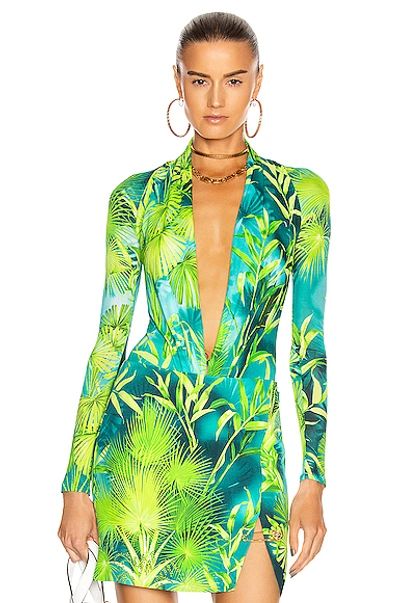 Shop Versace Palm Long Sleeve Bodysuit In Green