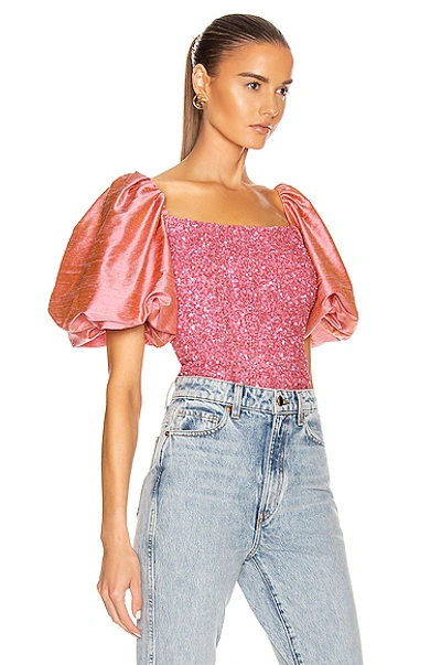 Shop Markarian Orlando Puff Shoulder Top In Pink Sequin