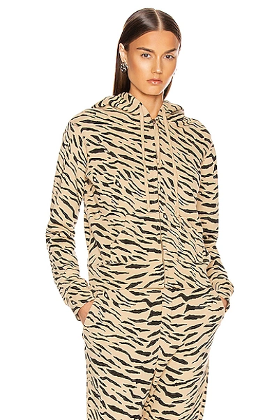 Shop Nili Lotan Callie Zip Up Hoodie In Sandstone & Black Zebra Print