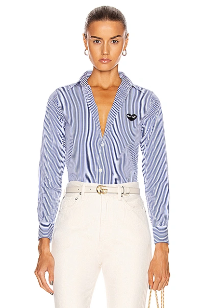 Shop Comme Des Garçons Play Striped Shirt In Blue