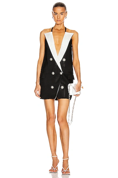 Shop Balmain 6 Button Peak Lapel Knit Dress In Black & White