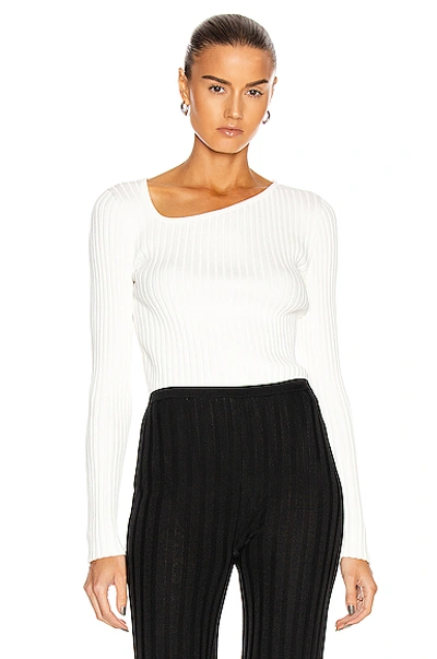 Shop Loewe Ribbed Asymmetric Collar Sweater In White