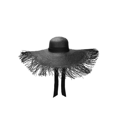 Shop Sensi Studio Black Frayed Wide-brim Straw Hat