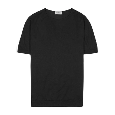 Shop John Smedley Belden Black Cotton T-shirt