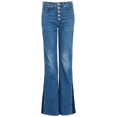 Shop Veronica Beard Kiley Blue Panelled Flared Jeans In Denim