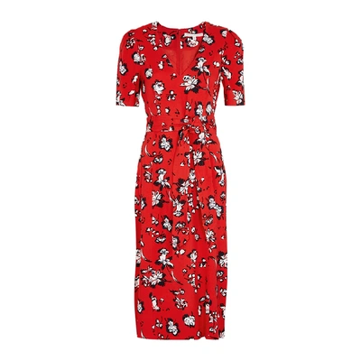 Shop Veronica Beard Joia Red Floral-print Midi Dress