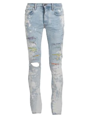 Amiri Bleached Crystal-gradient Distressed Jeans In Sky Indigo | ModeSens