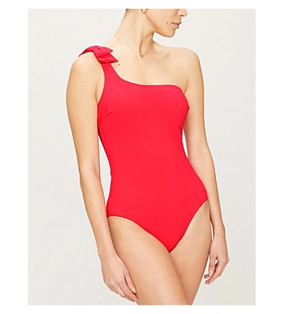 Shop Zimmermann Zinnia Tie-detail Swimsuit In Scarlet