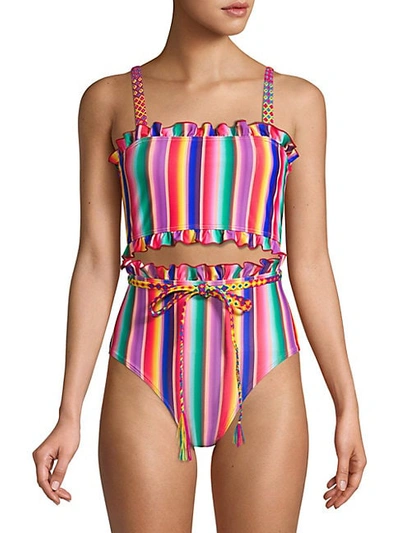 Shop All Things Mochi Louise Rainbow Stripe Ruffled Bikini Top