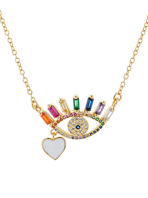 Eye Candy La The Luxe Eye Heart 14k Goldplated Rainbow Crystal Pendant Necklace Modesens