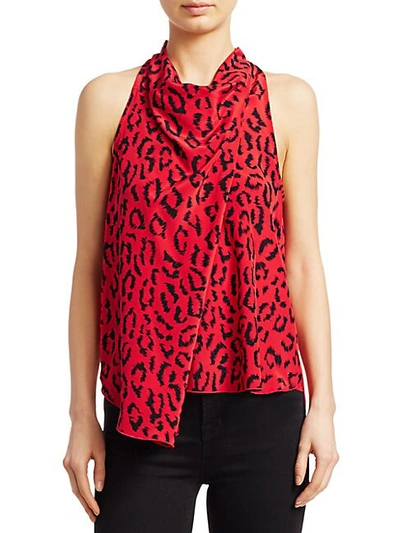 Shop A.l.c Ella Leopard Sleeveless Silk Blouse In Red Black