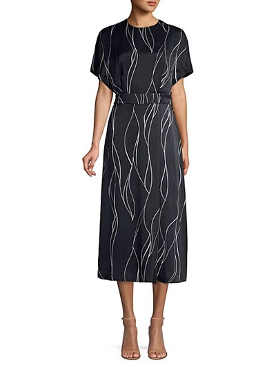 Shop Equipment Chemelle Wave Print Silk-blend Midi Dress In Eclipse