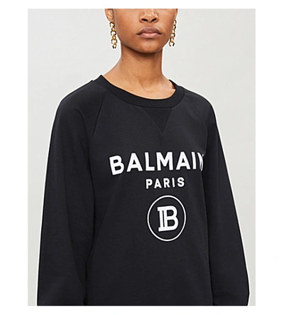 Shop Balmain Logo-print Cotton-jersey Sweatshirt In Noir/blanc