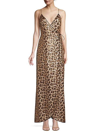 Shop Aidan Mattox Leopard Sequin Wrap Gown In Gold