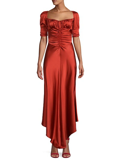 Shop Alexis Noerene Ruched Stretch-silk Dress In Auburn