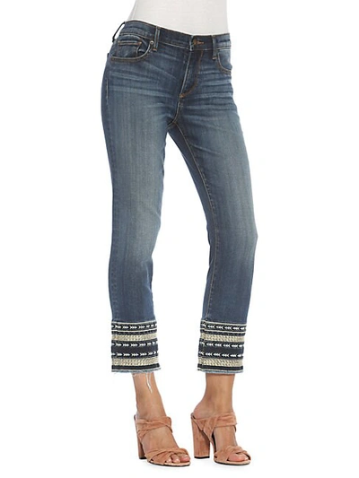 Shop Driftwood Colette Crop Texture-embroiderd Jeans In Harbor