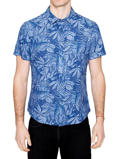 Shop Slate & Stone Short-sleeve Botanical-print Shirt In Indigo