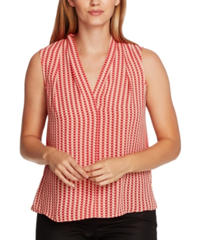 Shop Vince Camuto Pleated-shoulder Geo-print Top In Apricot Cream