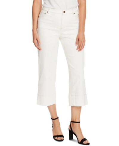 Shop Vince Camuto Stretch-twill Cropped Wide-leg Pants In Pearl Ivory
