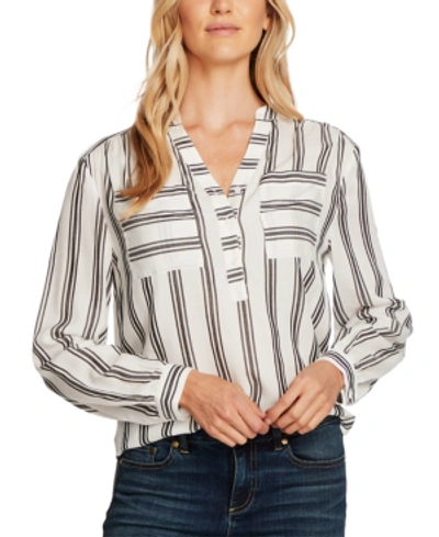 Shop Vince Camuto Striped Popover Blouse In Rich Black