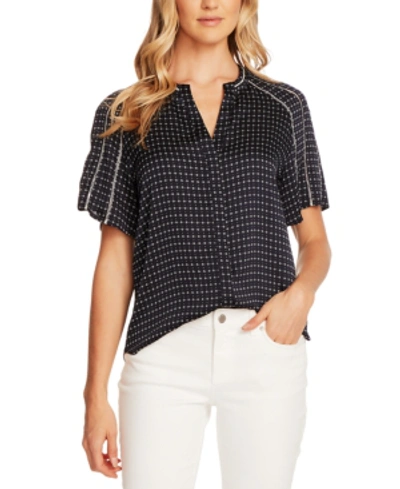 Shop Vince Camuto Printed Ladder-inset Top In Night Navy