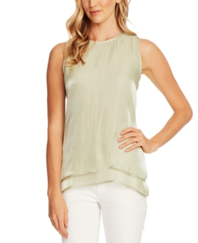 Shop Vince Camuto Double-hem Iridescent Top In Fresh Aloe