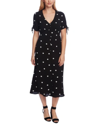 Shop Vince Camuto Polka Dot Button-front Midi Dress In Rich Black