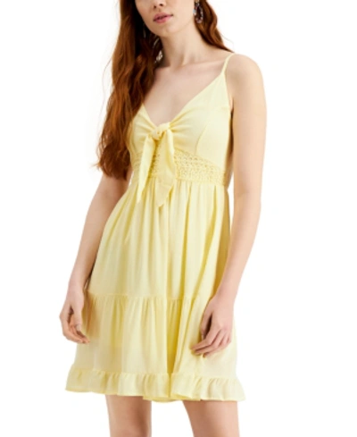 Shop Almost Famous Juniors' Tie-front Crochet-trim Dress In Yellow