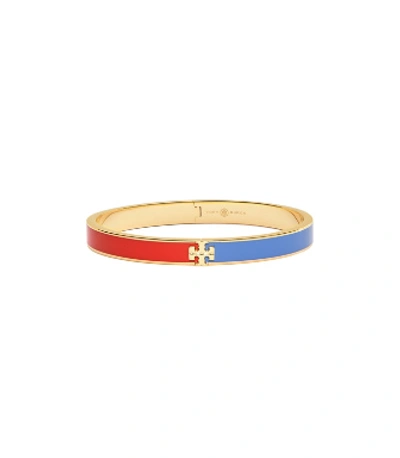 Shop Tory Burch Kira Enameled Slim Bracelet In Tory Gold/poppy Red/pale Marina