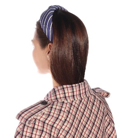 Shop Prada Striped Satin Headband In Blue