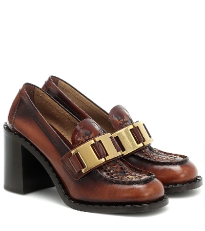 Shop Prada Leather Loafer Pumps In Brown