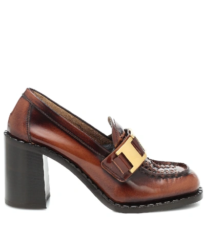 Shop Prada Leather Loafer Pumps In Brown