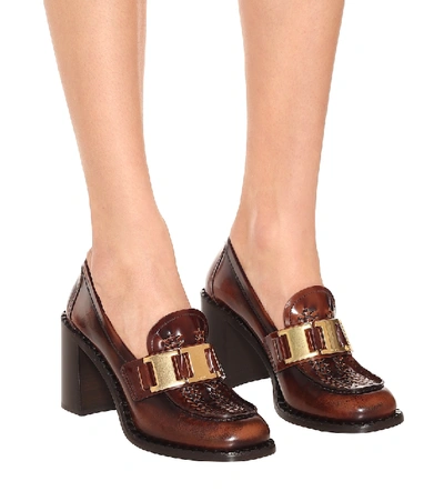 Shop Prada Leather Loafer Pumps In Brown