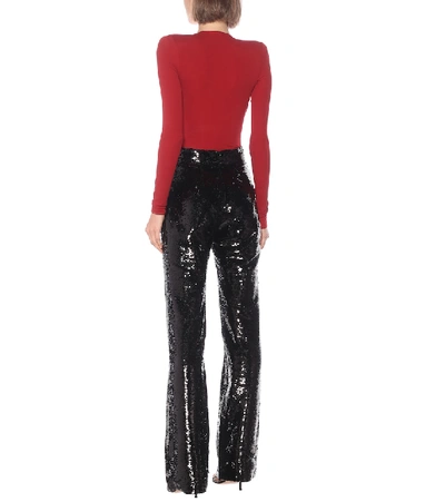 Shop Alexandre Vauthier Sequined High-rise Flared Pants In Black