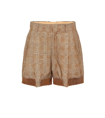 Shop Chloé Checked Stretch-cotton Shorts In Brown