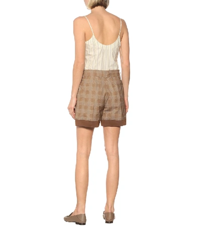 Shop Chloé Checked Stretch-cotton Shorts In Brown
