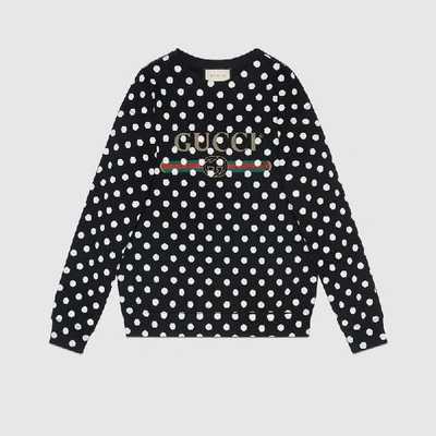 Shop Gucci Logo Polka Dot Print Sweatshirt In Black
