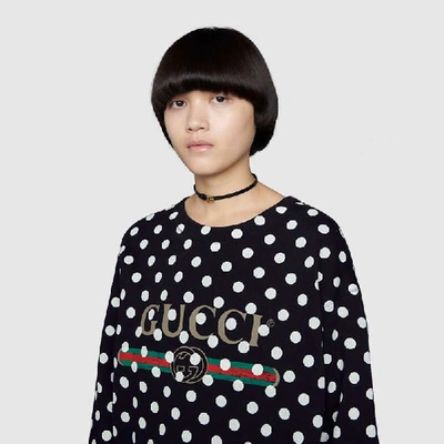 Shop Gucci Logo Polka Dot Print Sweatshirt In Black