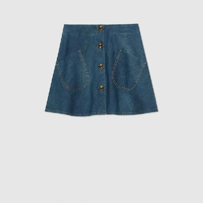Shop Gucci Marble Washed Denim Mini Skirt In Blue