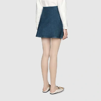 Shop Gucci Marble Washed Denim Mini Skirt In Blue